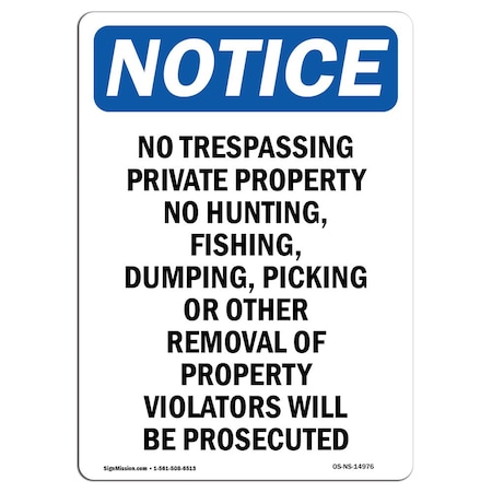 Signmission Sign, 14" H, 10" W, Rigid Plastic, No Trespassing Private Property Sign, Portrait, 1014-V-14976 OS-NS-P-1014-V-14976
